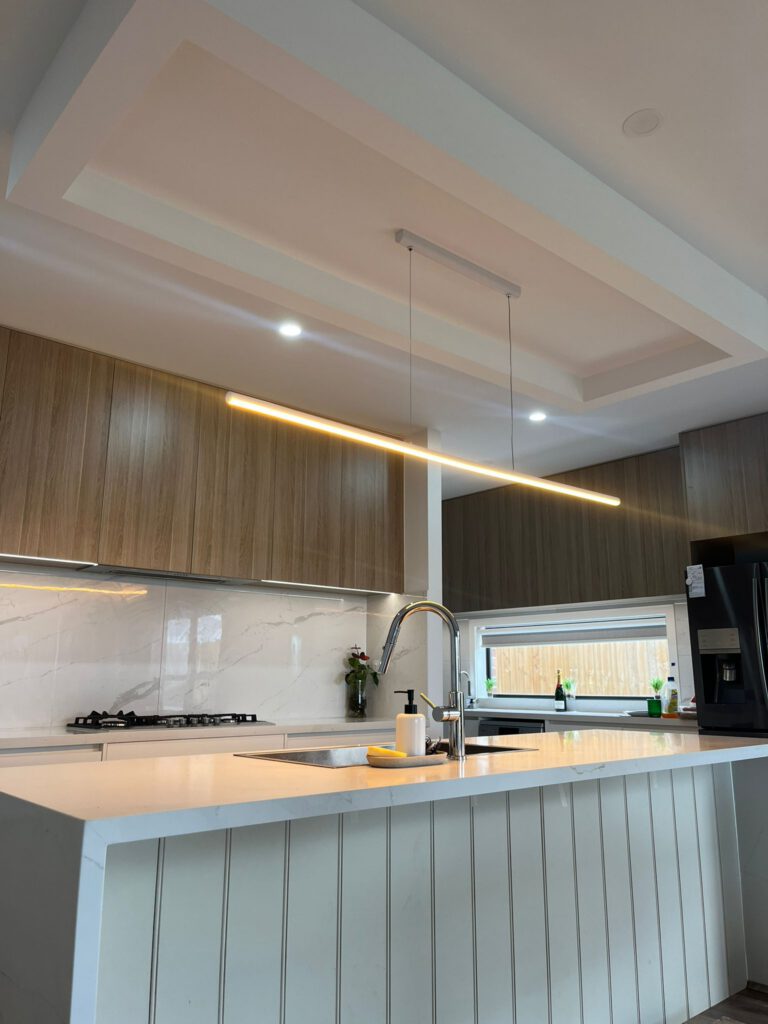 Renovation kitchen with new lighting installed
