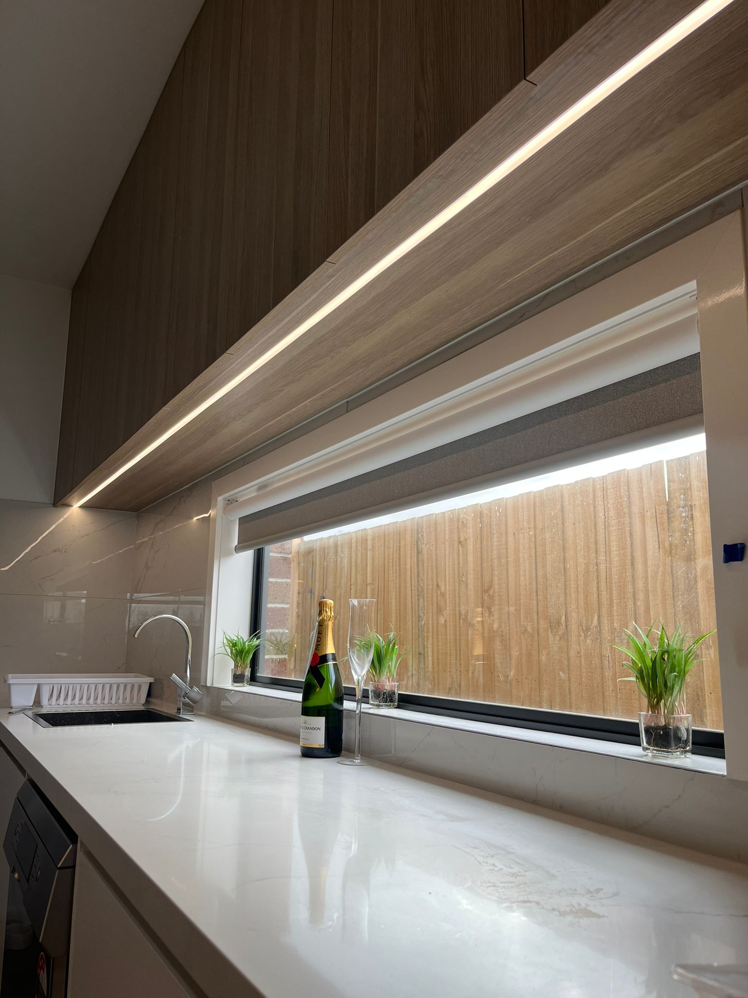 Kitchen LED downlights installed during a renovation